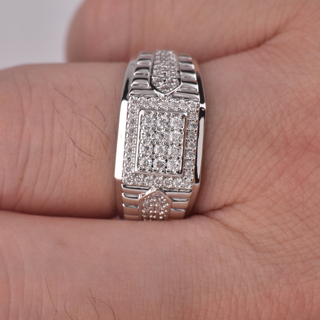 Moissanite Rings for Men D Color VVS1 Round Cut 1.0ct White Gold Plated Mens Wedding Band Eternity Ring Promise Rings for Him