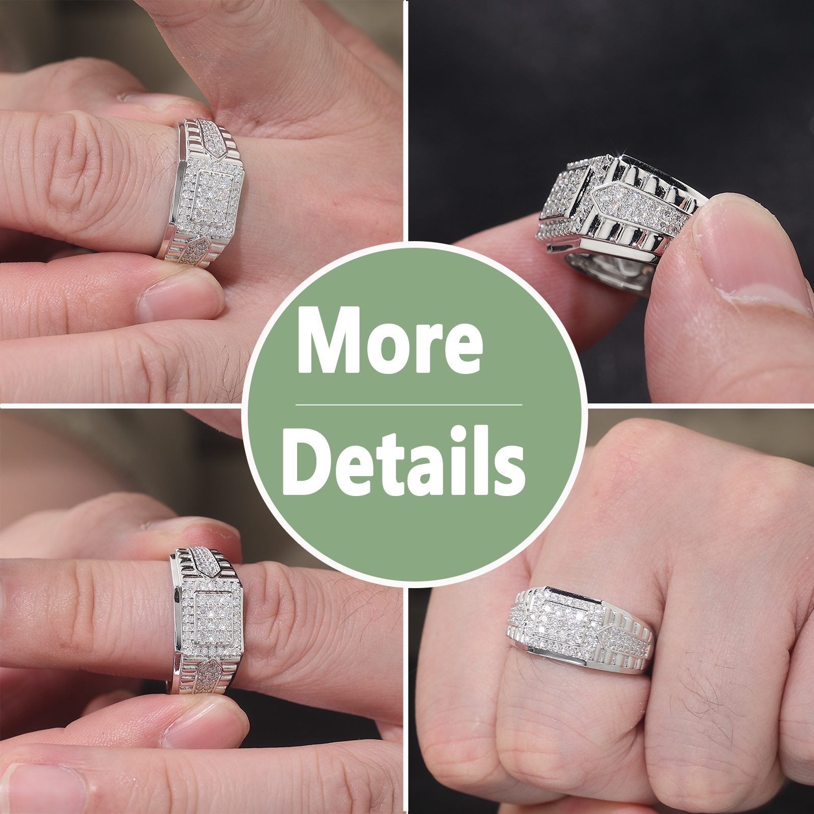 Moissanite Rings for Men D Color VVS1 Round Cut 1.0ct White Gold Plated Mens Wedding Band Eternity Ring Promise Rings for Him