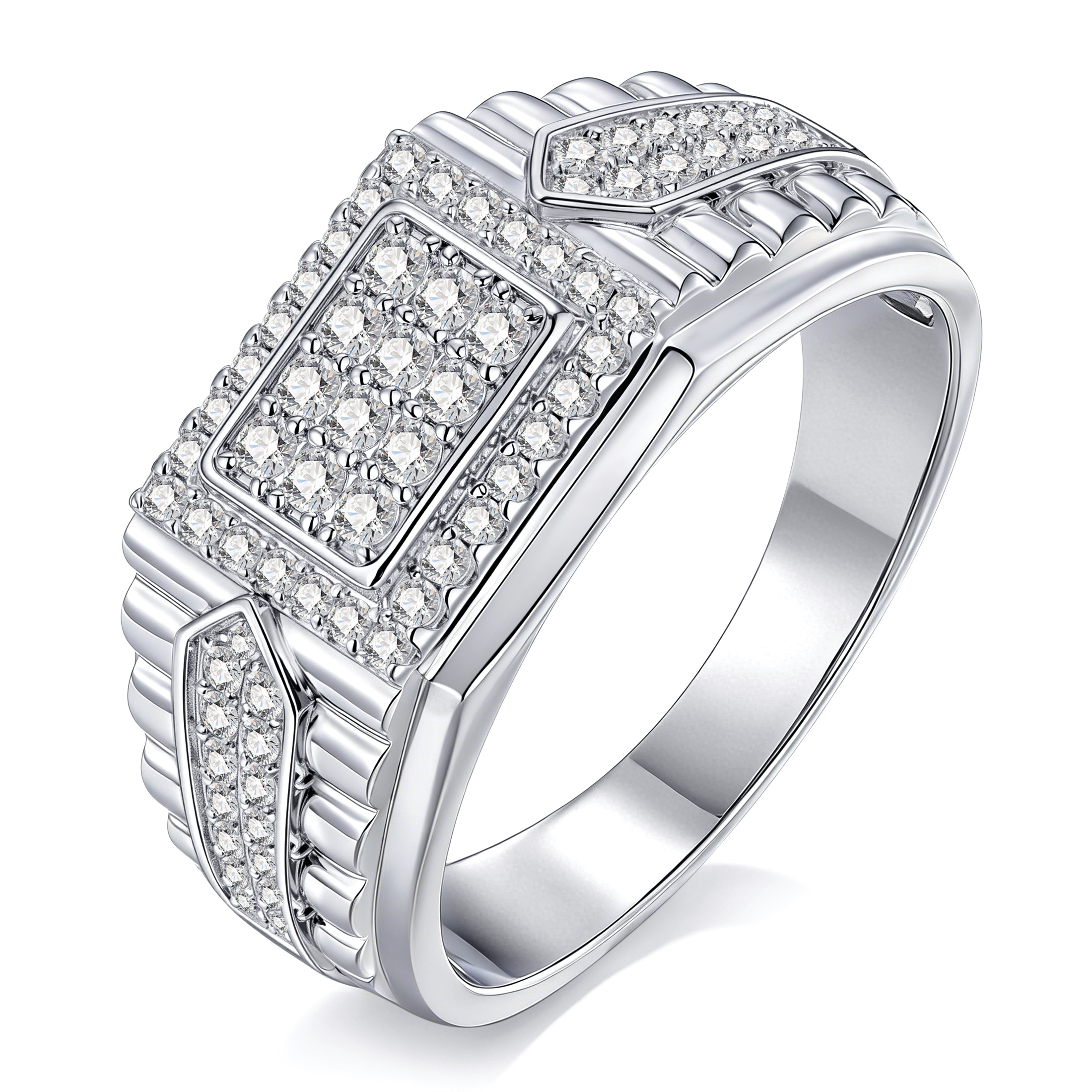 Moissanite Rings for Men D Color VVS1 Round Cut 1.0ct White Gold Plated Mens Wedding Band Eternity Ring Promise Rings for Him