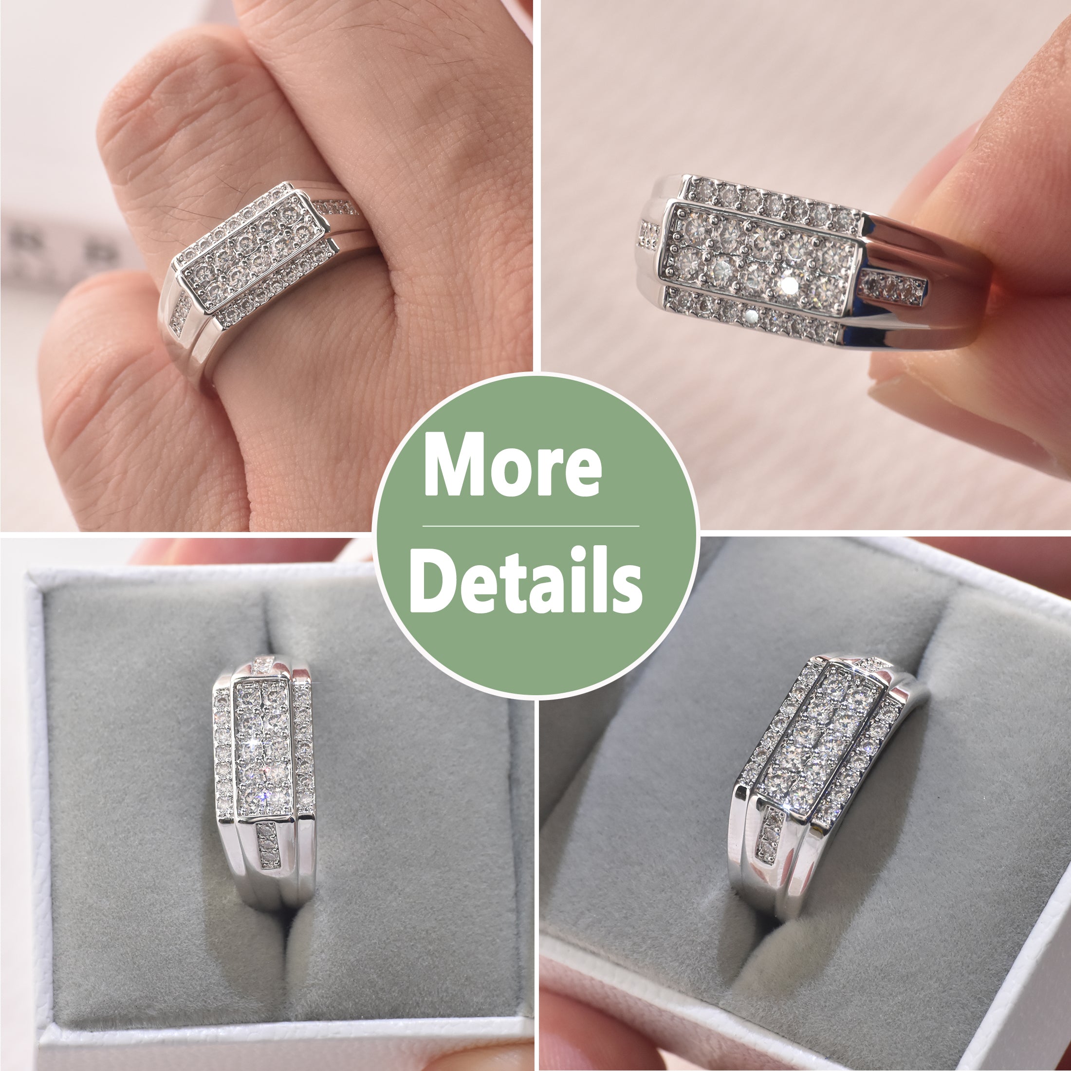 Blongme Mens Moissanite Wedding Band 0.8ct Round Cut D Color VVS1 Wedding Ring for Men