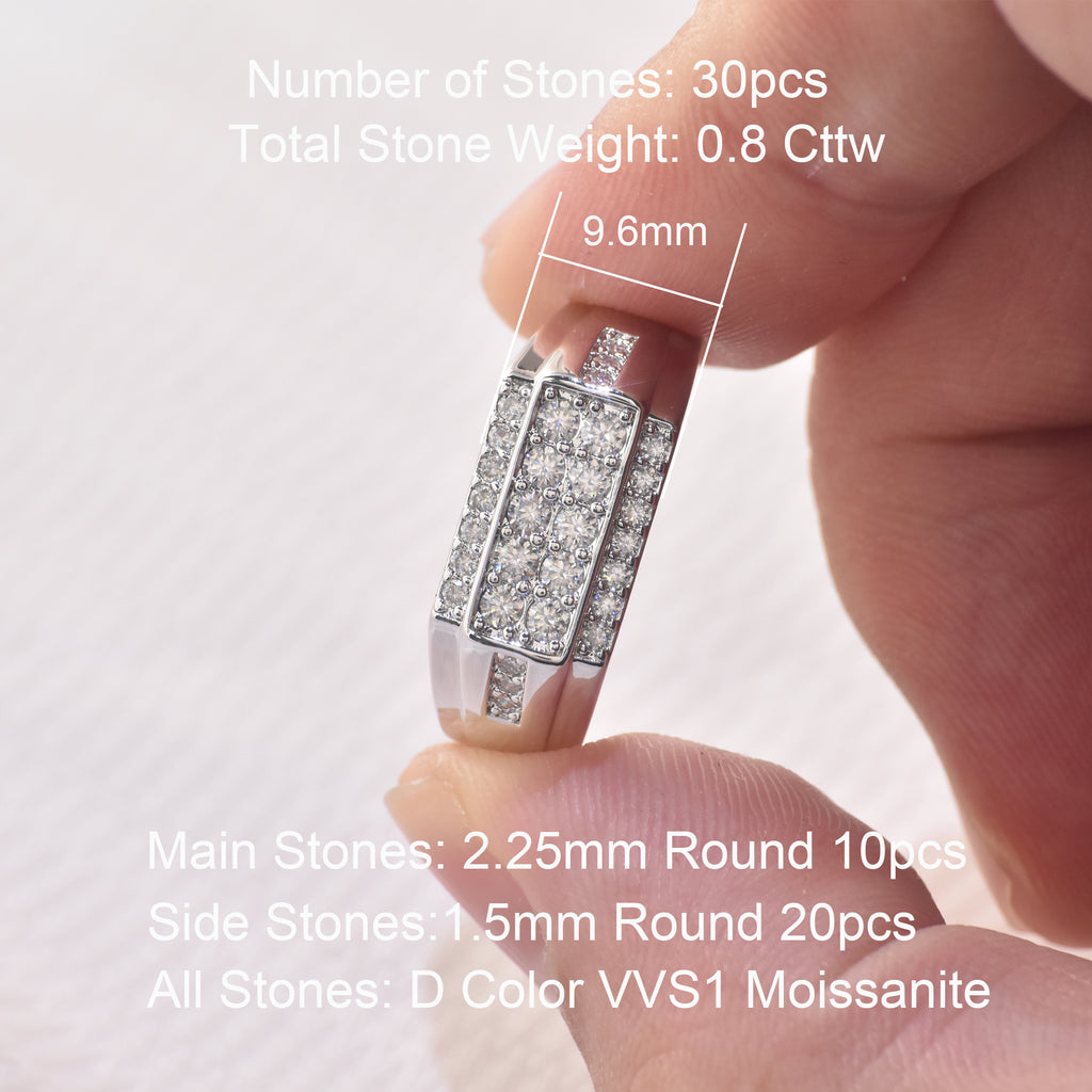 Blongme Mens Moissanite Wedding Band 0.8ct Round Cut D Color VVS1 Wedding Ring for Men