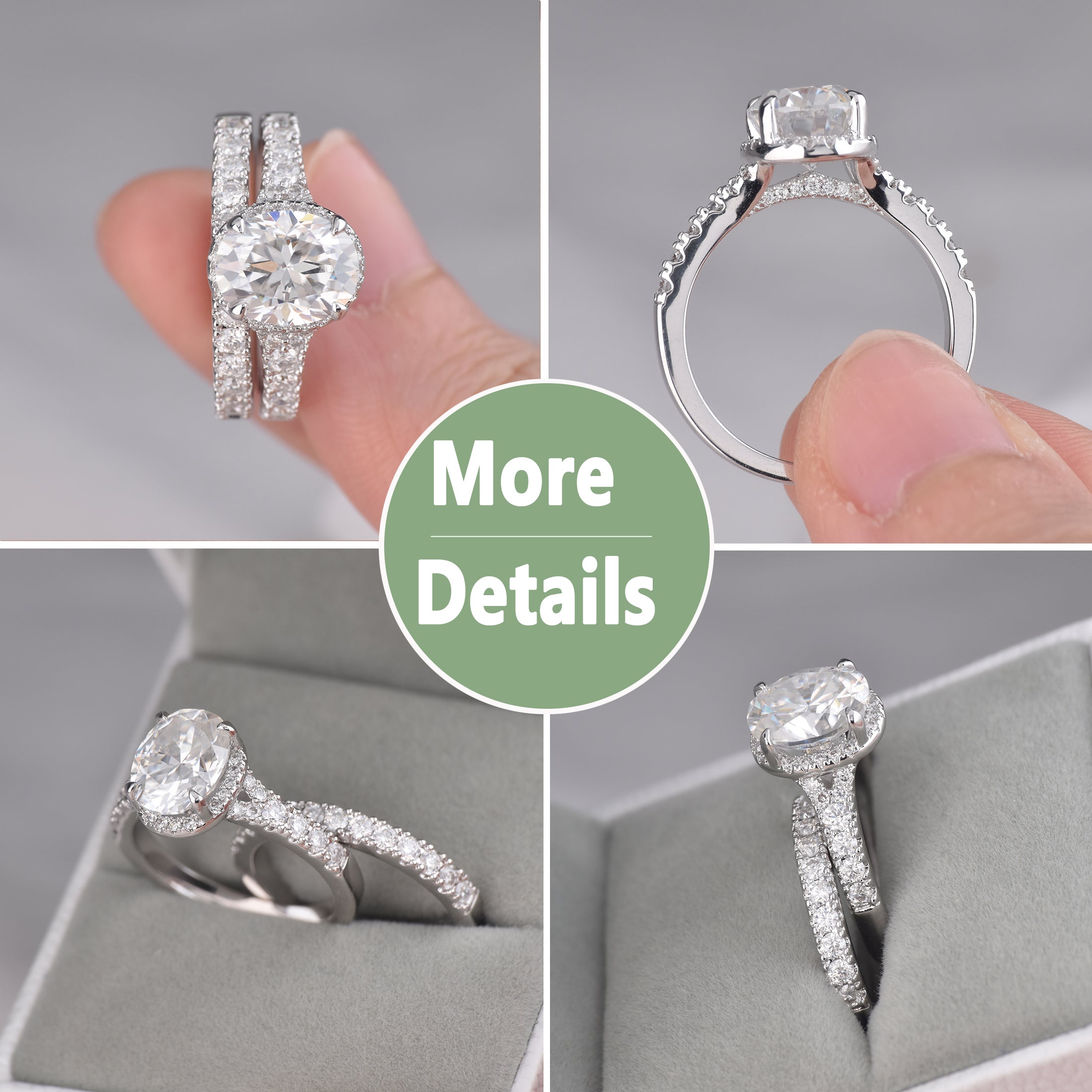 Blongme Moissanite Wedding Rings for Women Engagement Ring Bridal Set 3.0Ct Oval Cut Halo D Color VVS1