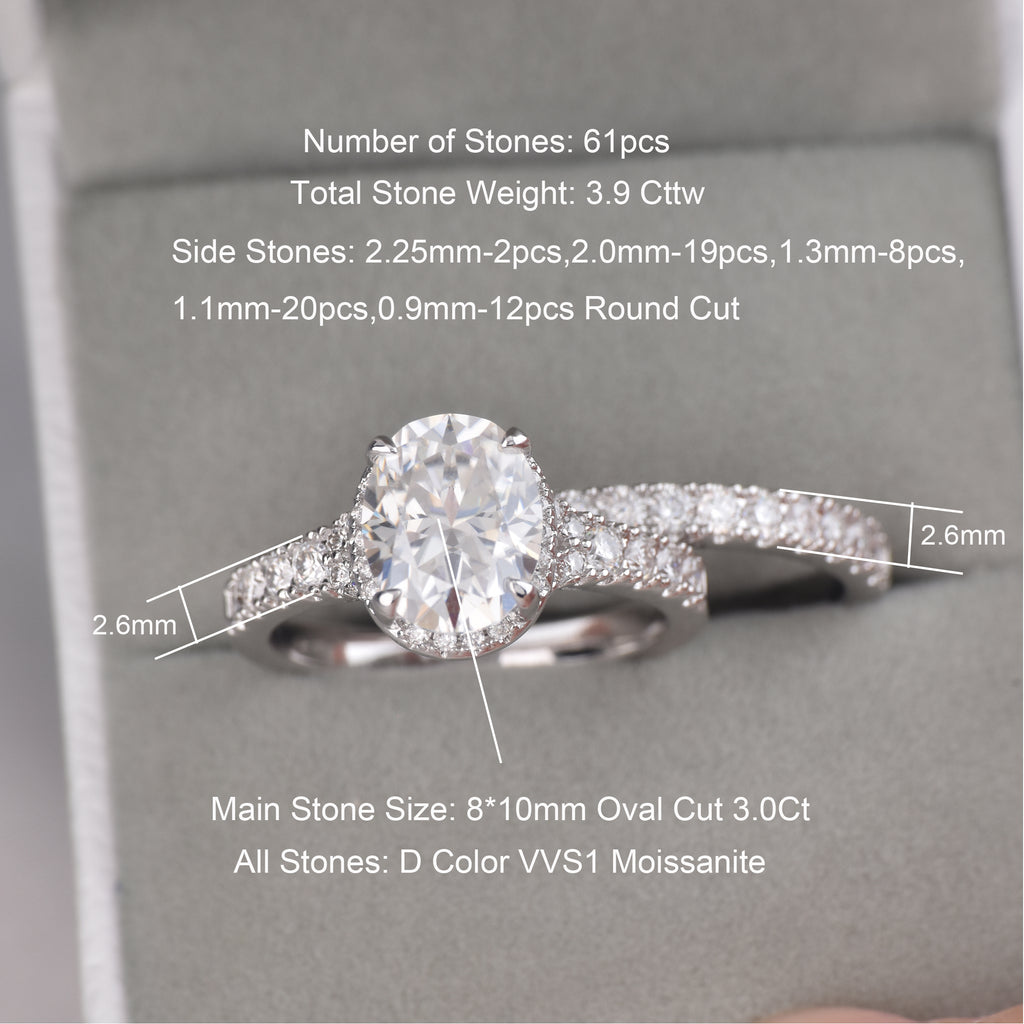 Blongme Moissanite Wedding Rings for Women Engagement Ring Bridal Set 3.0Ct Oval Cut Halo D Color VVS1