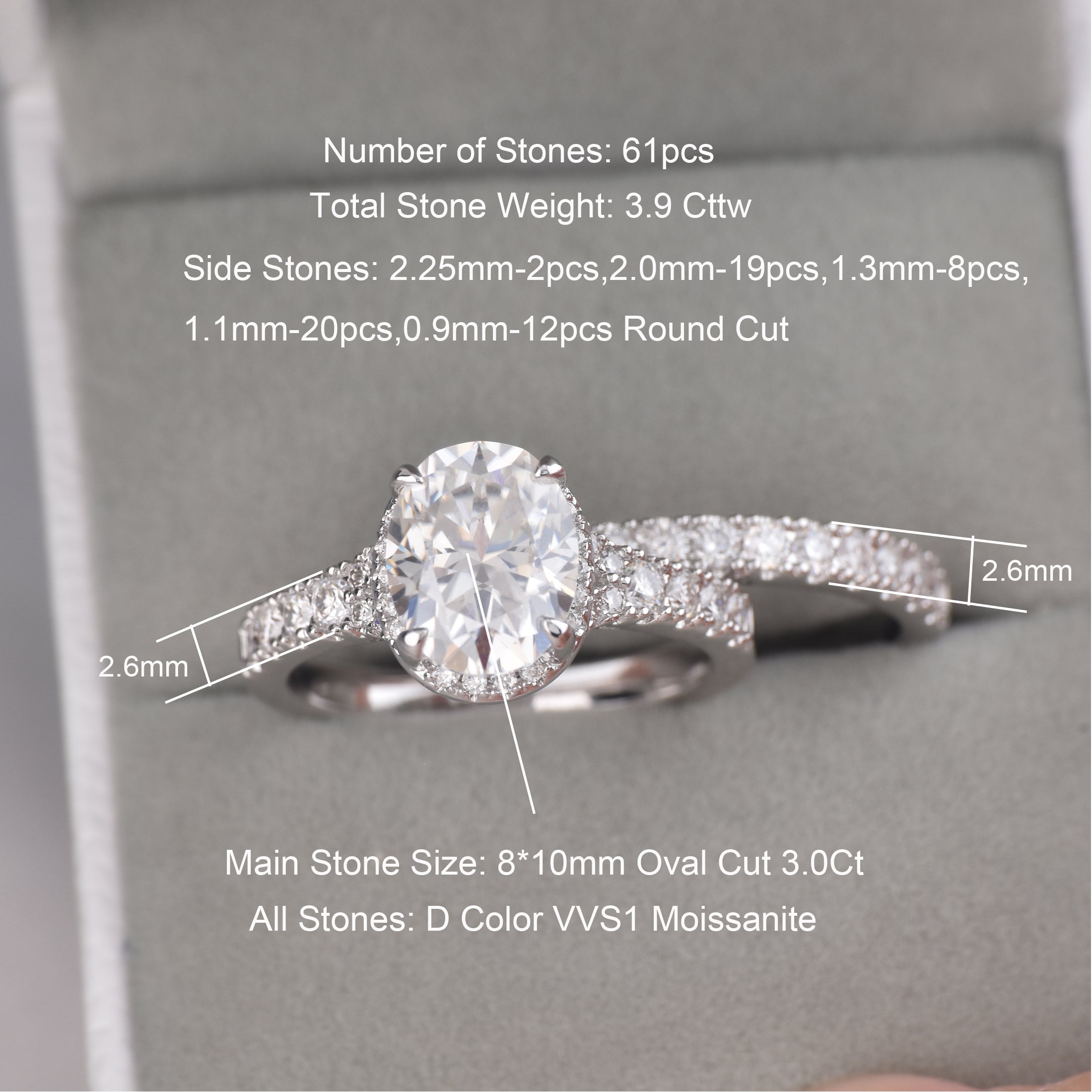 Blongme Moissanite Wedding Rings for Women Engagement Ring Bridal Set 3.0Ct Oval Cut Halo D Color VVS1
