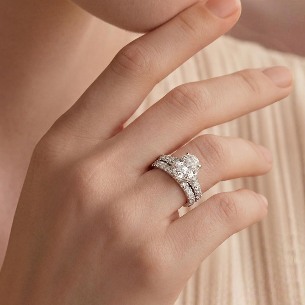 Blongme Moissanite Wedding Rings for Women Engagement Ring Bridal Set 3.0Ct Oval Cut Halo D Color VVS1