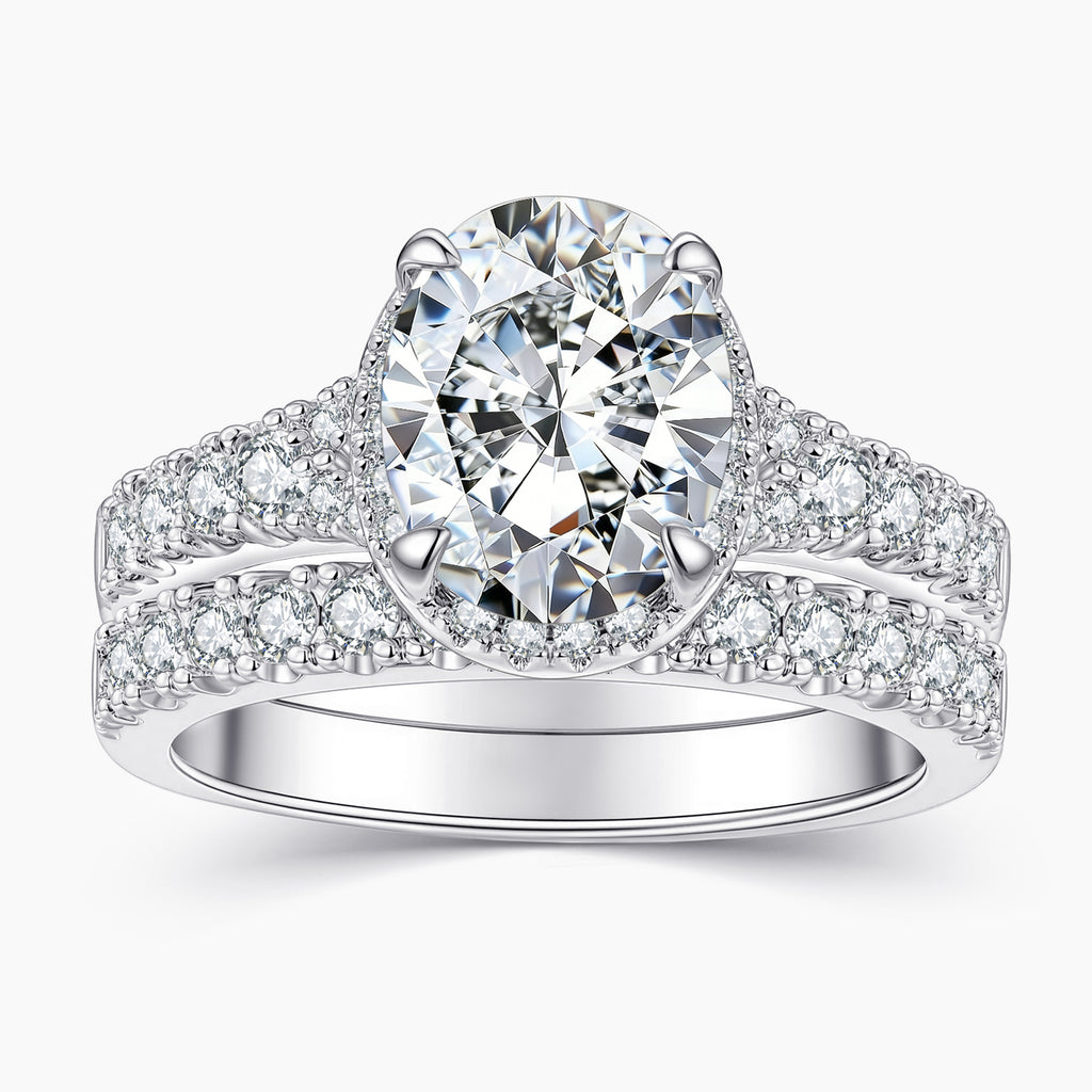 Blongme Moissanite Wedding Rings for Women Engagement Ring Bridal Set 3.0Ct Oval Cut Halo D Color VVS1