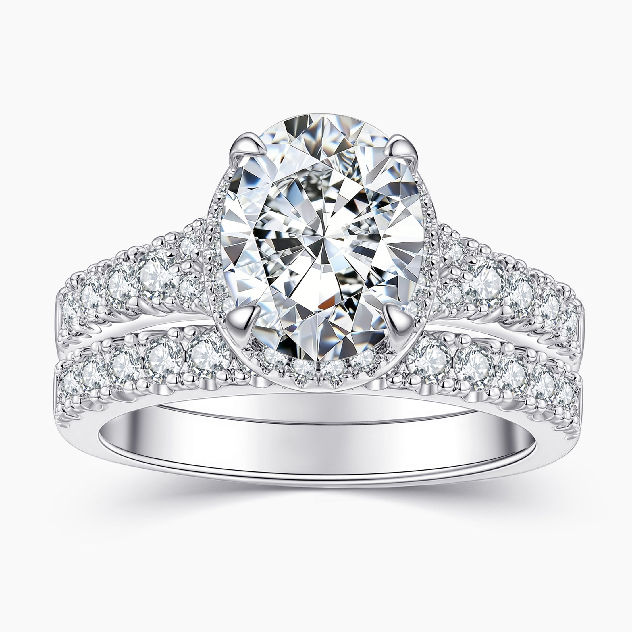 Blongme Moissanite Wedding Rings for Women Engagement Ring Bridal Set 3.0Ct Oval Cut Halo D Color VVS1