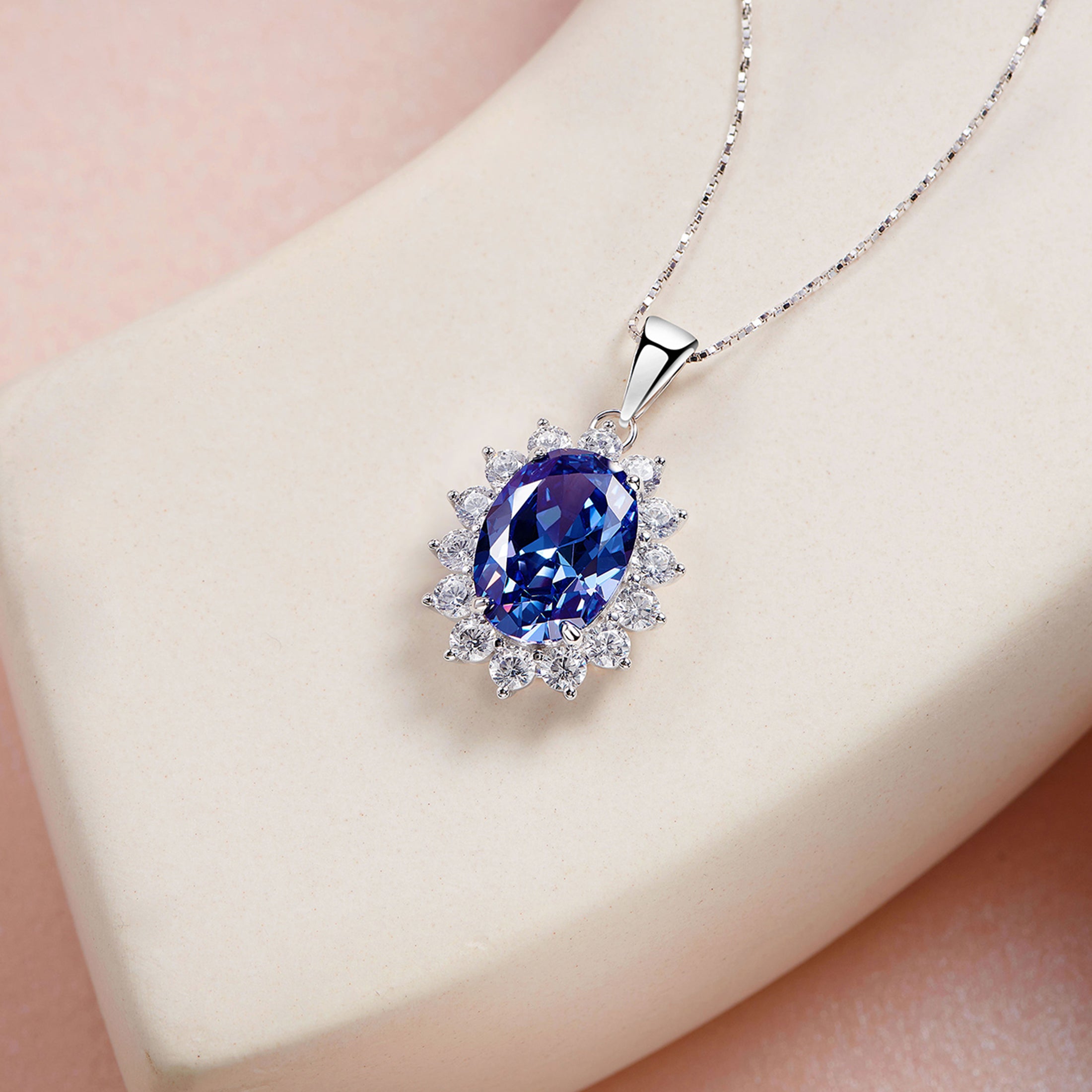 Blongme 925 Sterling Silver Pendant Necklace for Women 5.6 Ct Oval Cut Blue Tanzanite December Birthstone Gemstone Elegant Jewelry Gift for Wife Daughter Mother