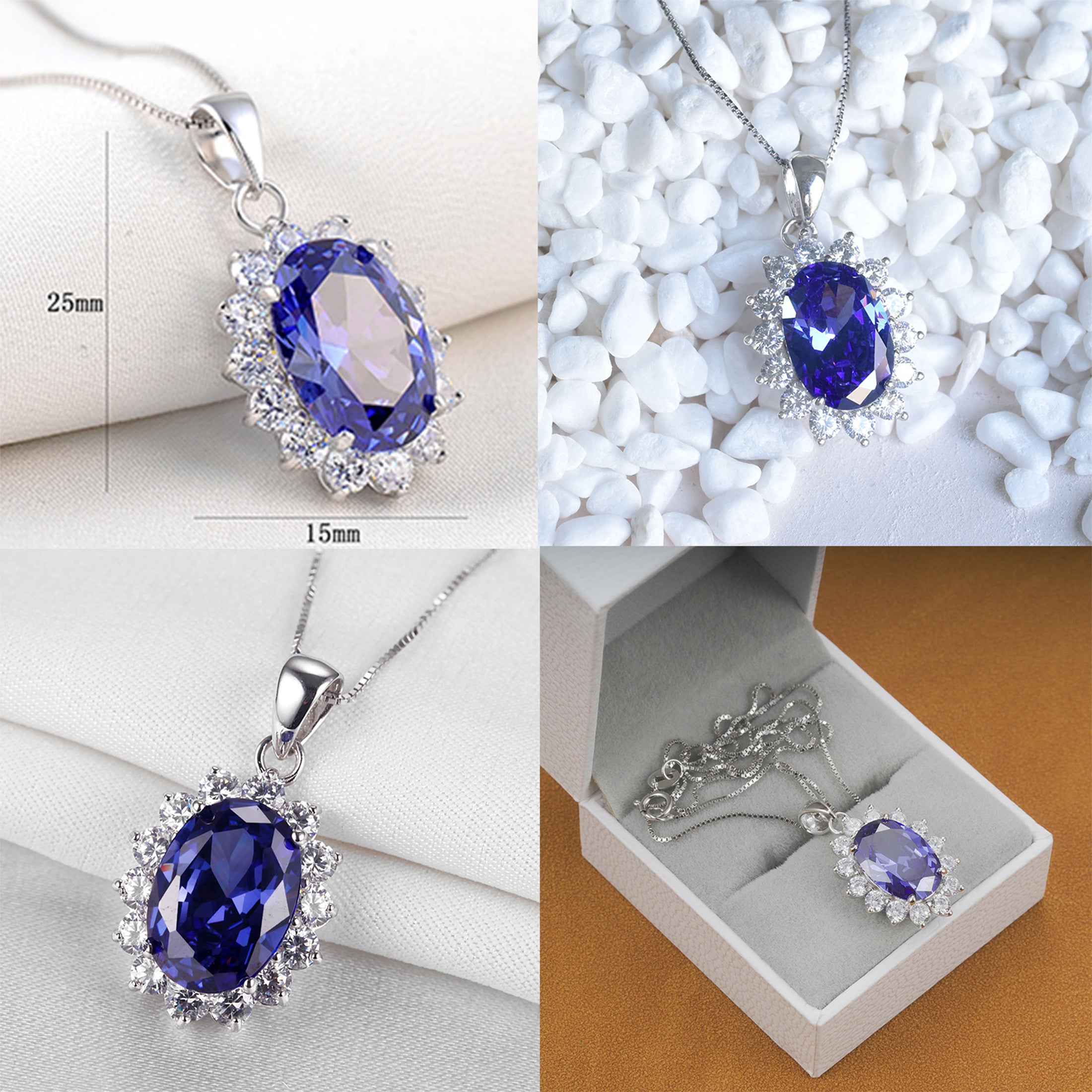 Blongme 925 Sterling Silver Pendant Necklace for Women 5.6 Ct Oval Cut Blue Tanzanite December Birthstone Gemstone Elegant Jewelry Gift for Wife Daughter Mother