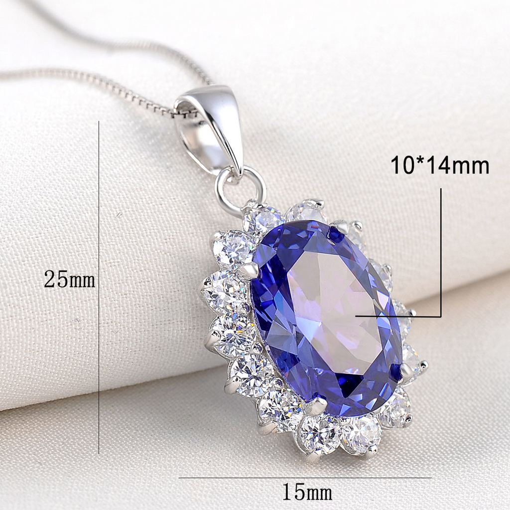 Blongme 925 Sterling Silver Pendant Necklace for Women 5.6 Ct Oval Cut Blue Tanzanite December Birthstone Gemstone Elegant Jewelry Gift for Wife Daughter Mother