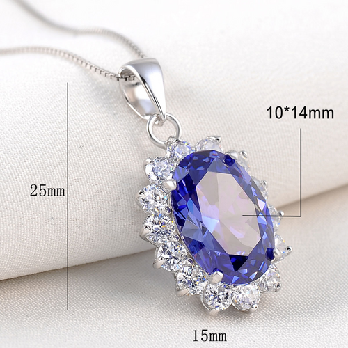Blongme 925 Sterling Silver Pendant Necklace for Women 5.6 Ct Oval Cut Blue Tanzanite December Birthstone Gemstone Elegant Jewelry Gift for Wife Daughter Mother