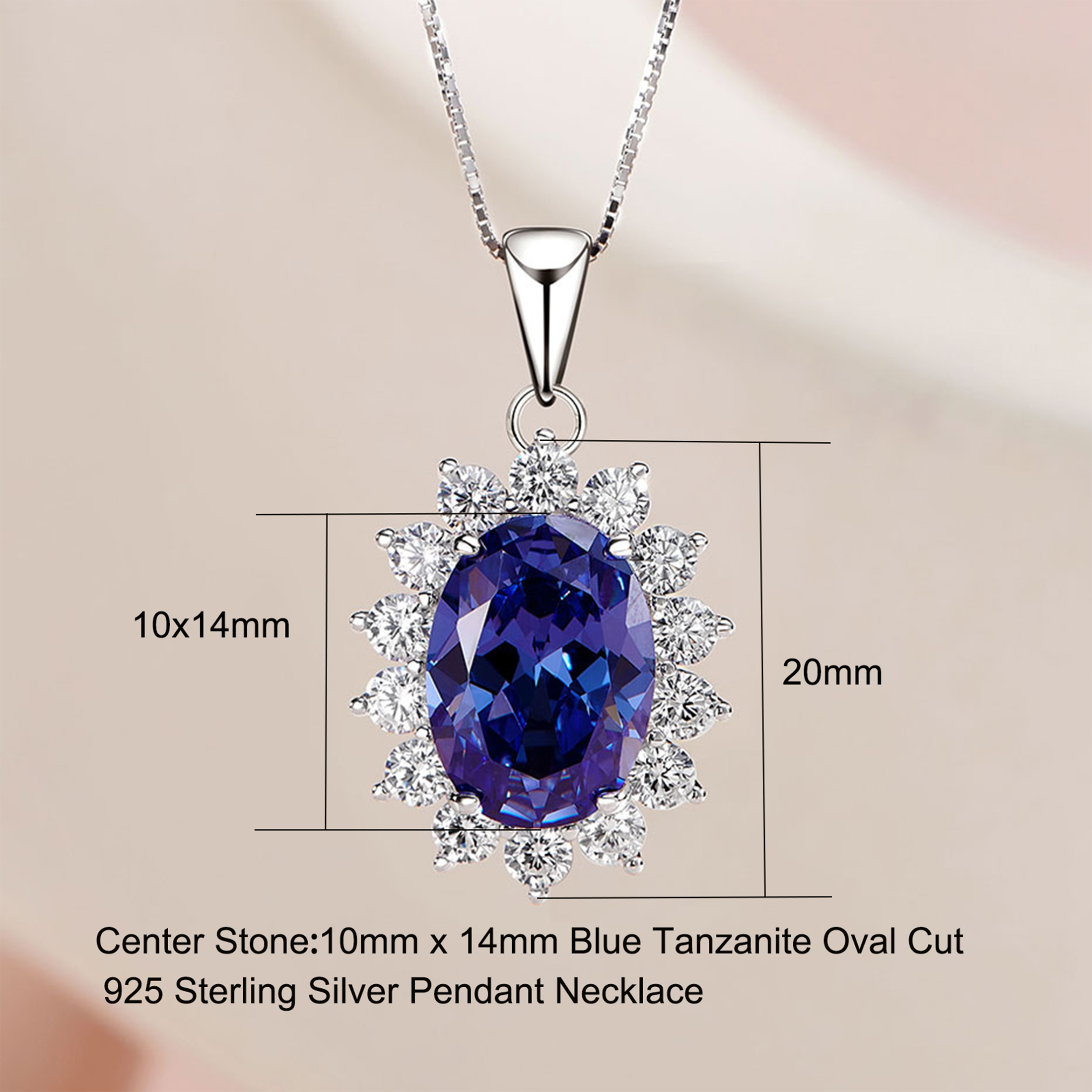 Blongme 925 Sterling Silver Pendant Necklace for Women 5.6 Ct Oval Cut Blue Tanzanite December Birthstone Gemstone Elegant Jewelry Gift for Wife Daughter Mother