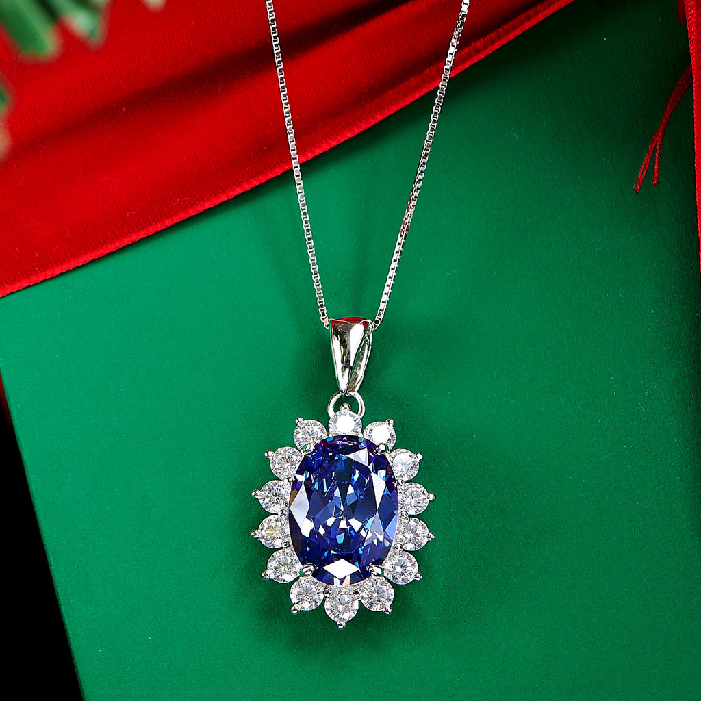 Blongme 925 Sterling Silver Pendant Necklace for Women 5.6 Ct Oval Cut Blue Tanzanite December Birthstone Gemstone Elegant Jewelry Gift for Wife Daughter Mother
