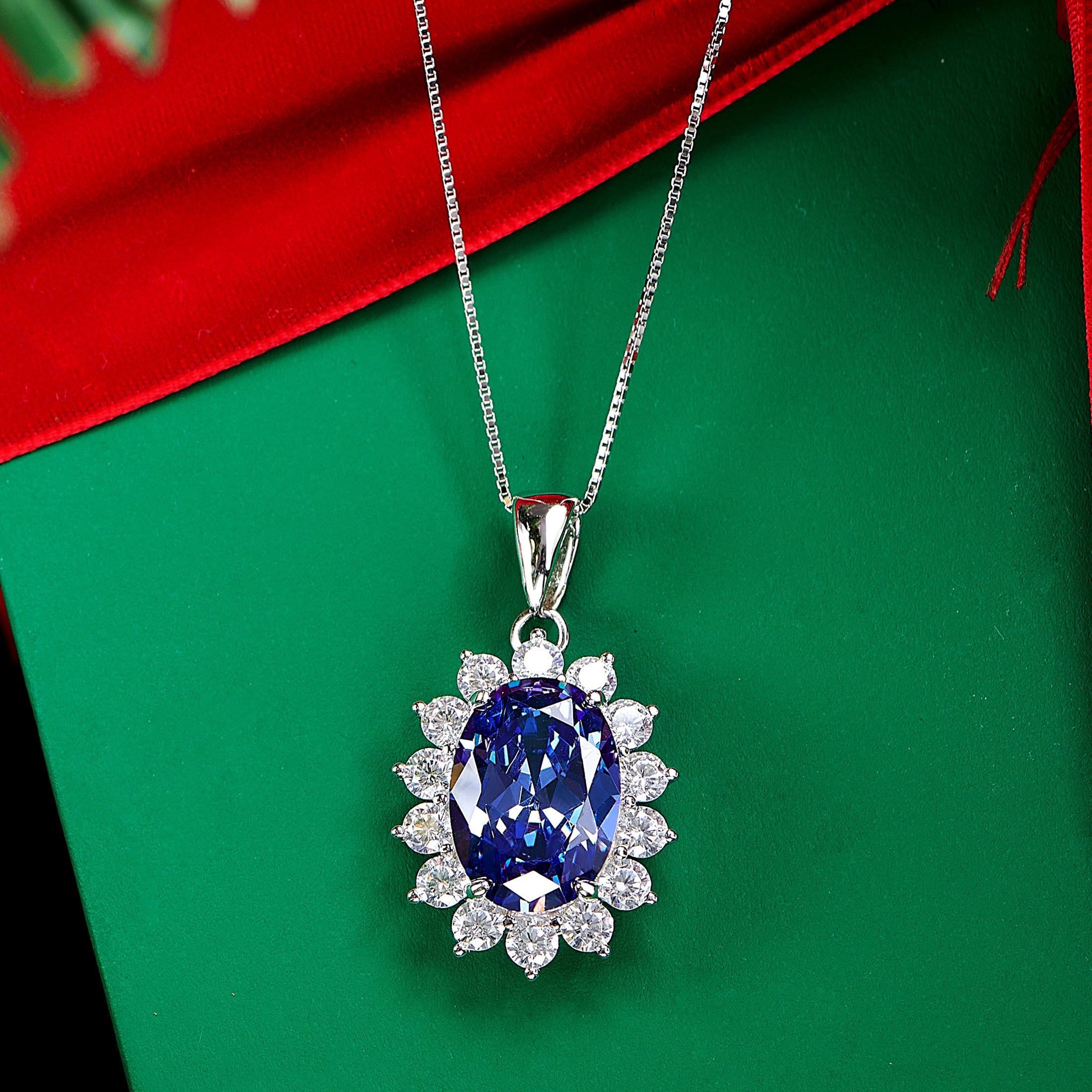 Blongme 925 Sterling Silver Pendant Necklace for Women 5.6 Ct Oval Cut Blue Tanzanite December Birthstone Gemstone Elegant Jewelry Gift for Wife Daughter Mother