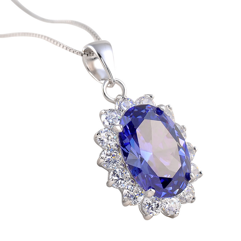 Blongme 925 Sterling Silver Pendant Necklace for Women 5.6 Ct Oval Cut Blue Tanzanite December Birthstone Gemstone Elegant Jewelry Gift for Wife Daughter Mother