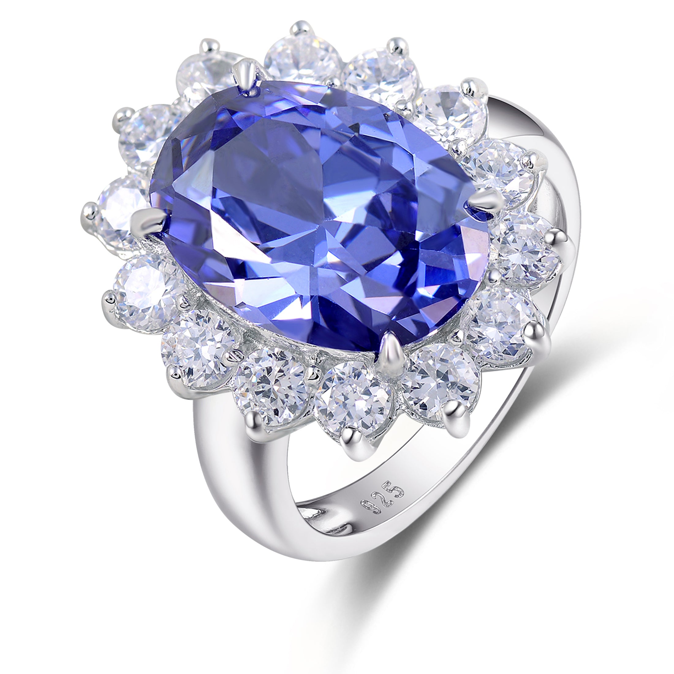 Blongme Jewelry Vintage Blue Tanzanite Engagement Rings for Women 925 Sterling Silver 10x14mm 5.6 Ct Oval Cut Stones Size 5-10