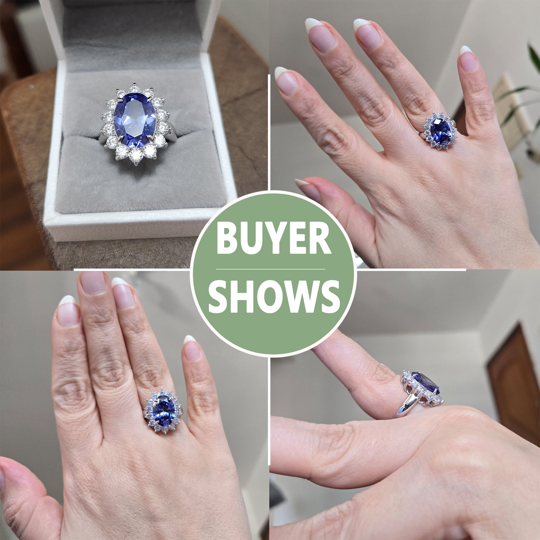 Blongme Jewelry Vintage Blue Tanzanite Engagement Rings for Women 925 Sterling Silver 10x14mm 5.6 Ct Oval Cut Stones Size 5-10