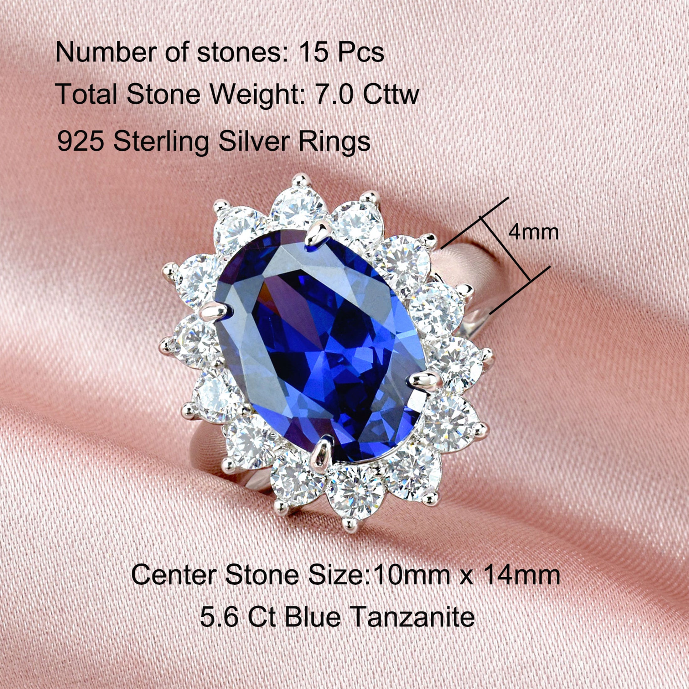 Engagement Rings for Women 10*14mm 5.6Ct Oval Cut Vintage Blue Tanzanite Rings December Birthstone Wedding Ring Blongme Jewelry