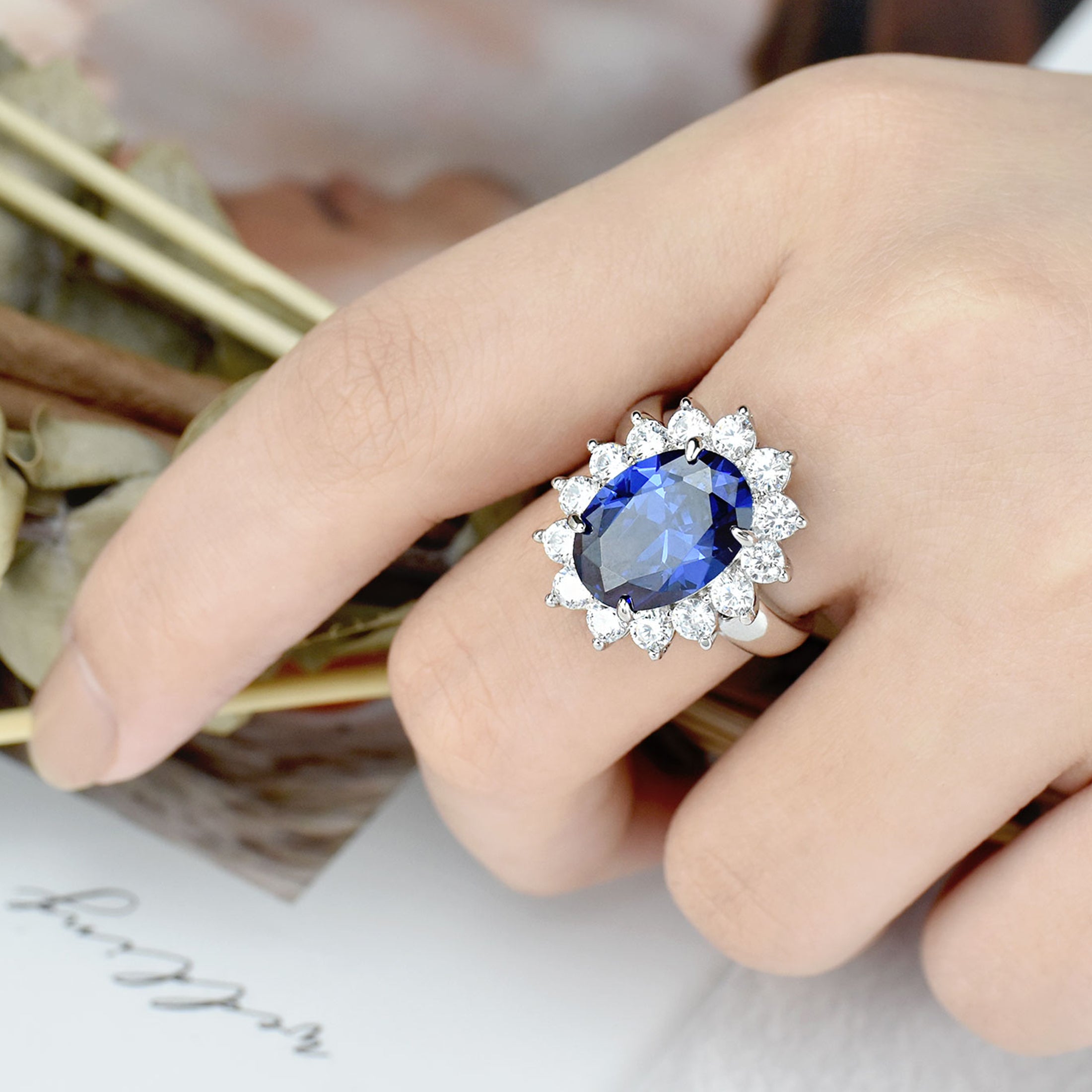 Blongme Jewelry Vintage Blue Tanzanite Engagement Rings for Women 925 Sterling Silver 10x14mm 5.6 Ct Oval Cut Stones Size 5-10