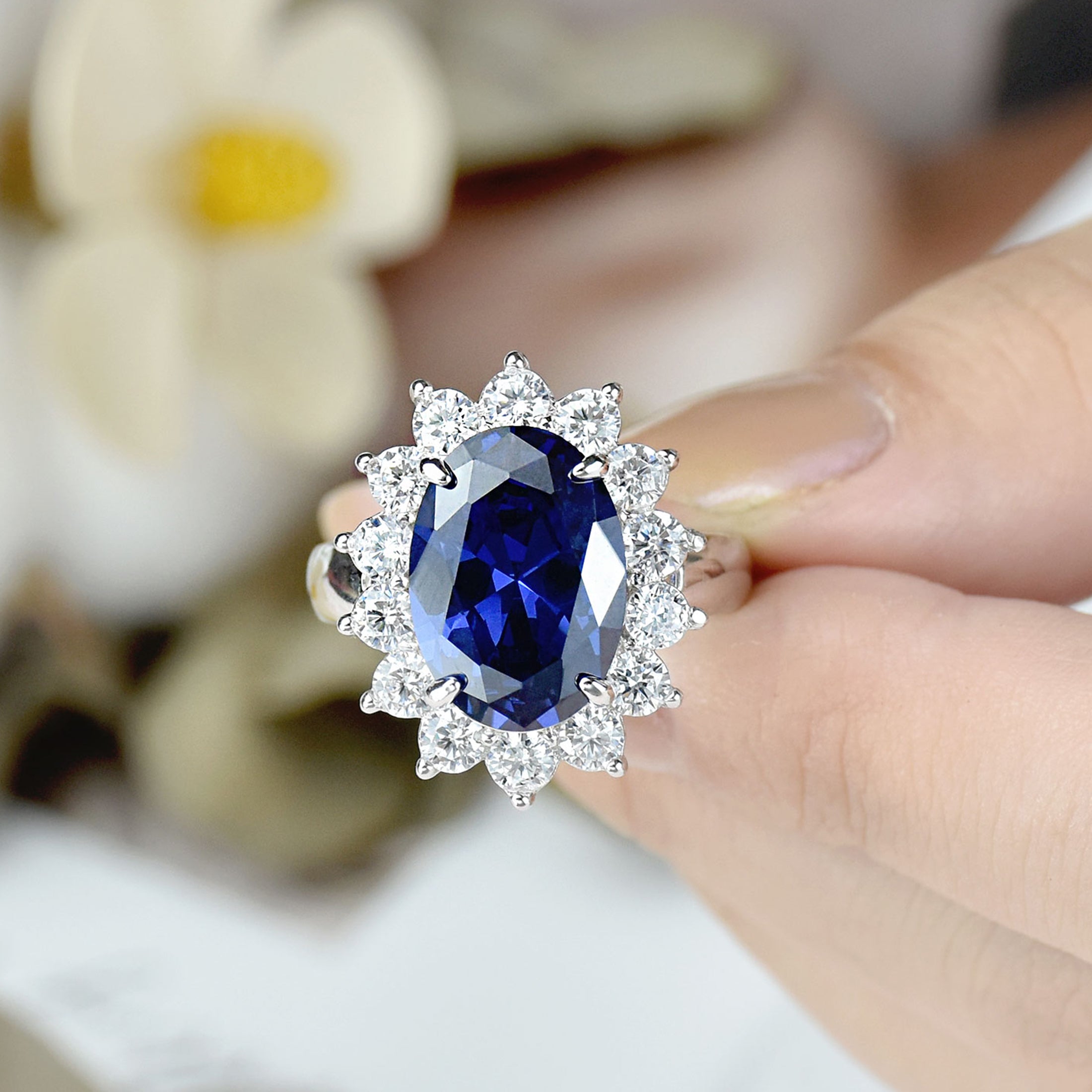 Blongme Jewelry Vintage Blue Tanzanite Engagement Rings for Women 925 Sterling Silver 10x14mm 5.6 Ct Oval Cut Stones Size 5-10