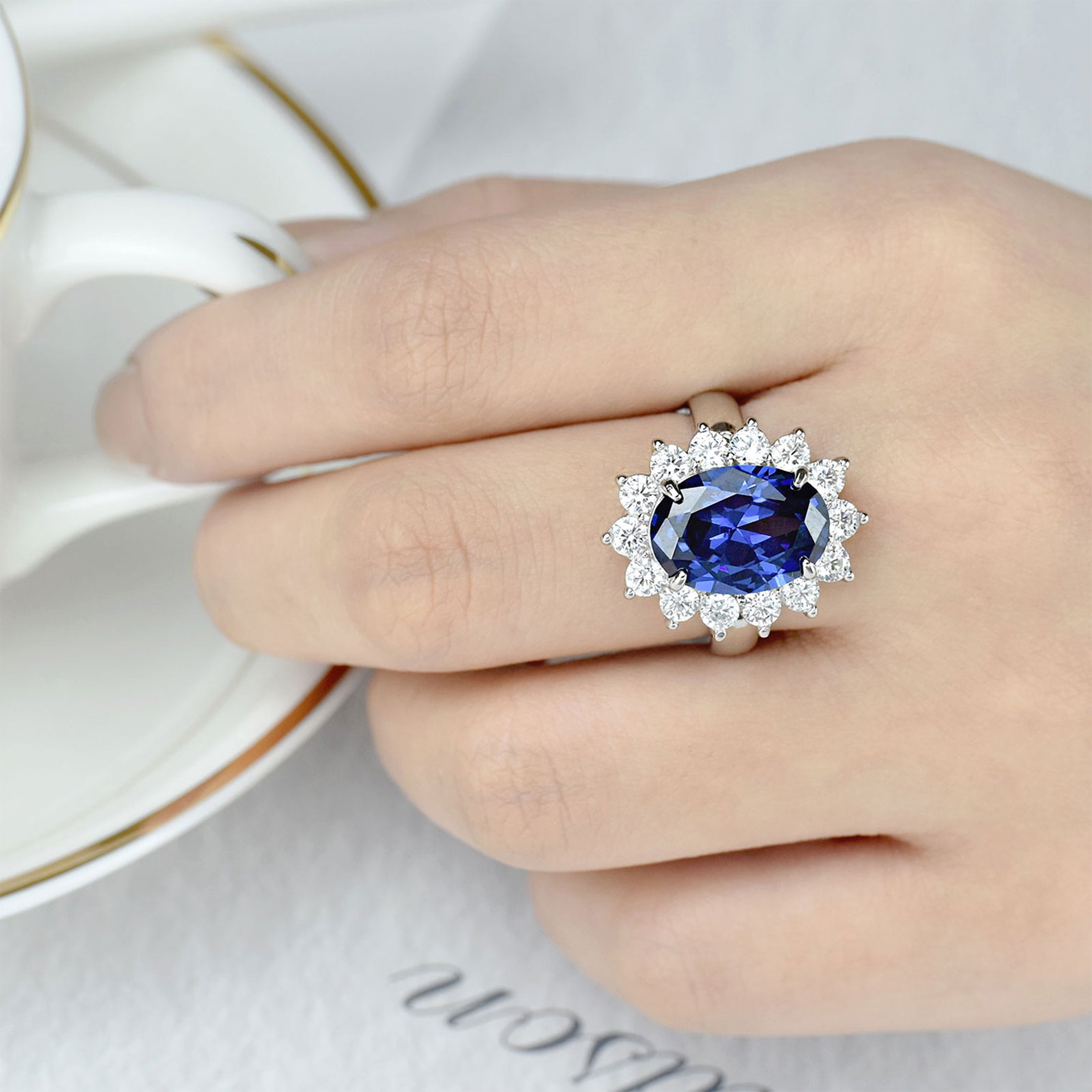 Engagement Rings for Women 10*14mm 5.6Ct Oval Cut Vintage Blue Tanzanite Rings December Birthstone Wedding Ring Blongme Jewelry