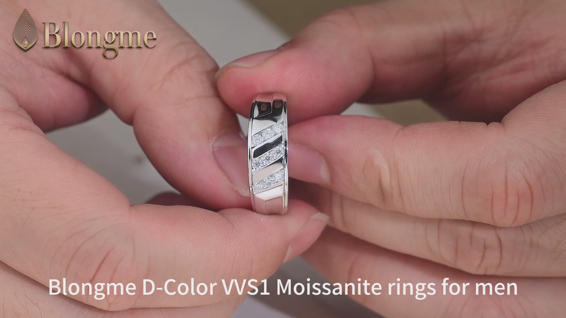 Moissanite Rings for Men D Color VVS1 Round Cut 0.4ct White Gold Plated Mens Wedding Band & Eternity Ring Engagement