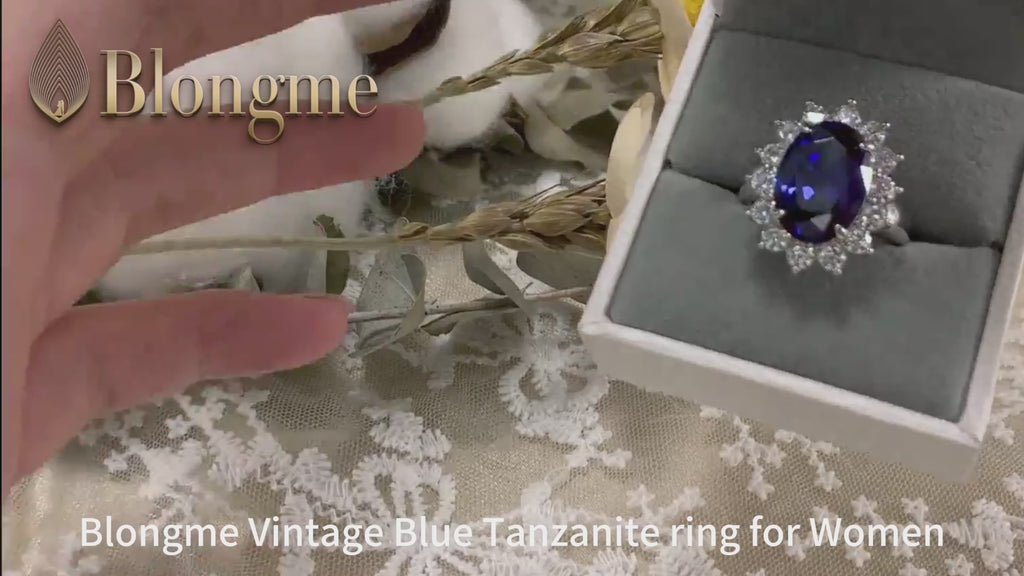 Engagement Rings for Women 10*14mm 5.6Ct Oval Cut Vintage Blue Tanzanite Rings December Birthstone Wedding Ring Blongme Jewelry
