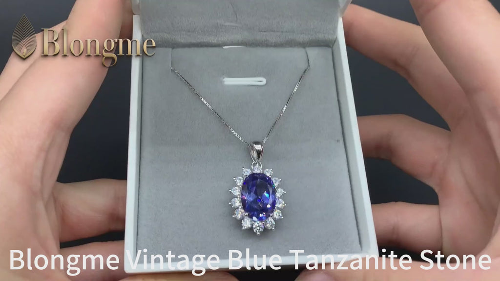 Blongme 925 Sterling Silver Pendant Necklace for Women 5.6 Ct Oval Cut Blue Tanzanite December Birthstone Gemstone Elegant Jewelry Gift for Wife Daughter Mother