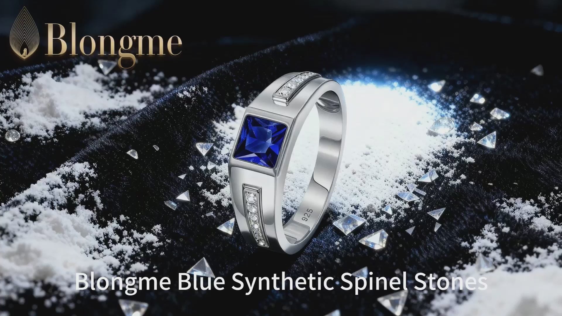 Blongme Jewelry Trend Men Engagement Rings 925 Sterling Silver 6*6mm 1.25 CT Princess Cut Blue Synthetic Spinel Eternity Wedding Band for Him Ring Size 8-12