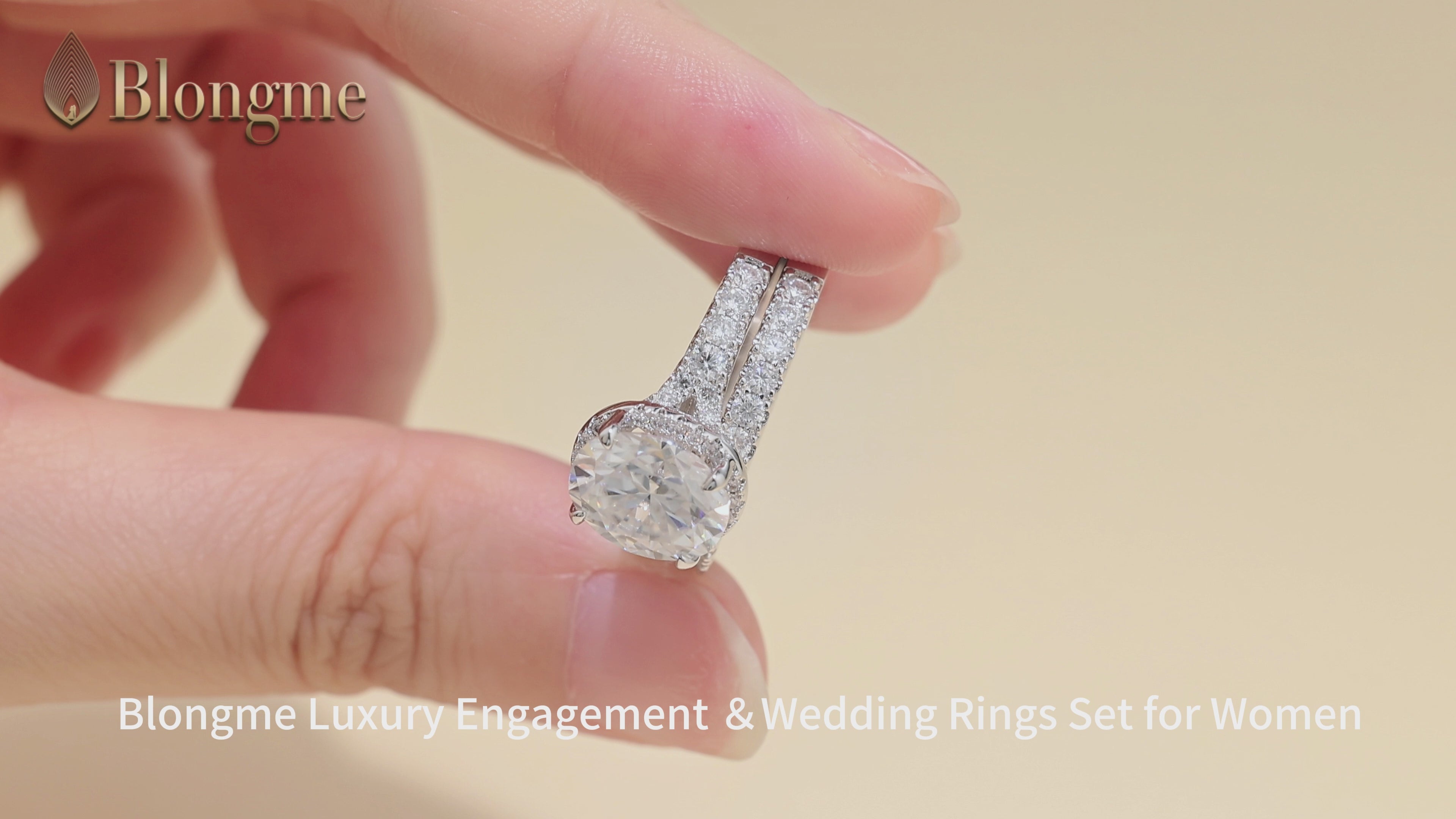 Blongme Moissanite Wedding Rings for Women Engagement Ring Bridal Set 3.0Ct Oval Cut Halo D Color VVS1